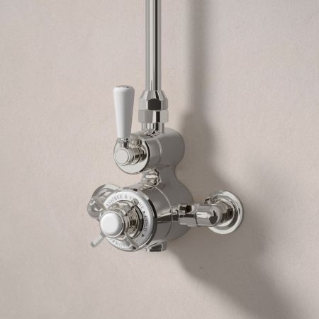 Linton Single Outlet Exposed Shower with 8" Rose - White Lever & Ceramics - Polished Nickel