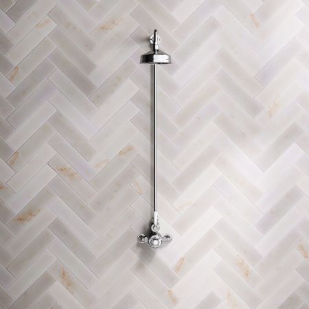 Linton Classic Single Outlet Exposed Shower with 6" Rose & White Levers in Chrome