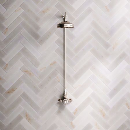 Linton Single Outlet Exposed Shower with 8" Rose & White Levers in Polished Nickel