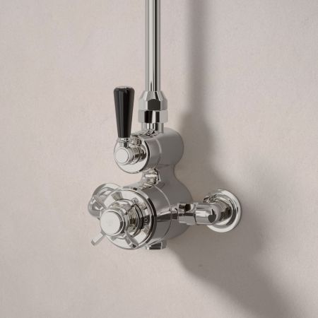 Linton Single Outlet Exposed Shower with 6" Rose - Black Lever - Polished Nickel