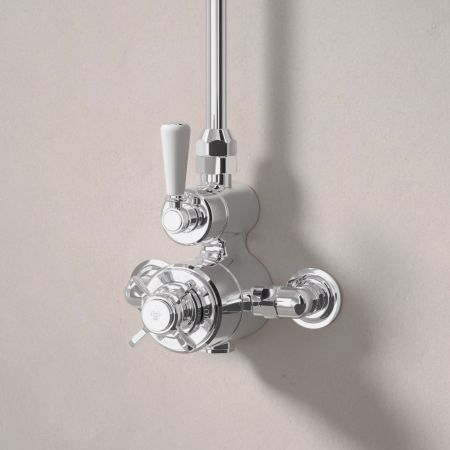 Linton Single Outlet Exposed Shower with 8" Rose - White Lever & Ceramics - Chrome