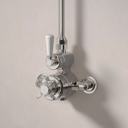 Linton Single Outlet Exposed Shower with 6" Rose - White Lever - Polished Nickel