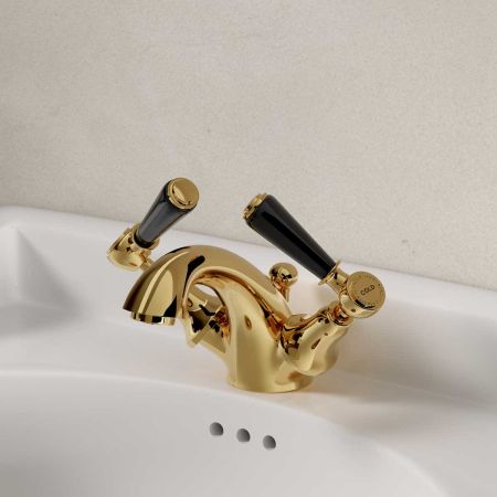 Linton Black Lever Monobloc Basin Mixer Living Brass
