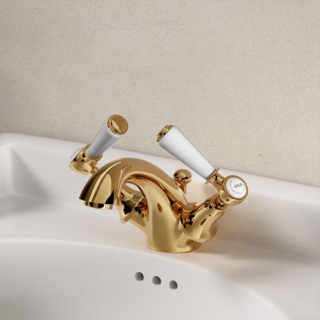 Linton White Lever Monobloc Basin Mixer Living Brass