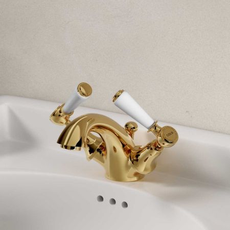 Linton White Lever Monobloc Basin Mixer Living Brass
