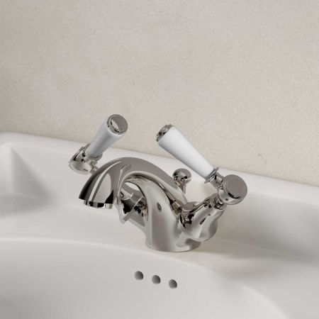 Linton White Lever Monobloc Basin Mixer Nickel