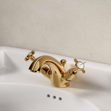 Linton Classic X Top Monobloc Basin Mixer Living Brass