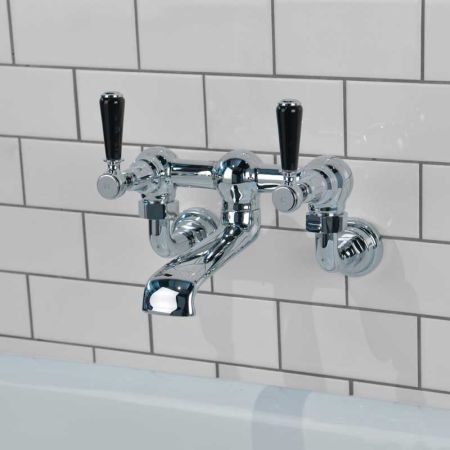 Linton Bath Filler Tap Wall Mounted Black Lever Chrome