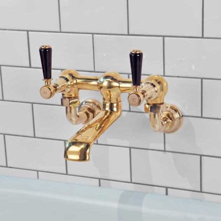 Linton Bath Filler Tap Wall Mounted Black Lever 3/4BSP