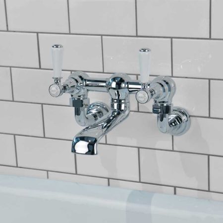 Linton Bath Filler Tap Wall Mounted White Lever Chrome