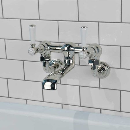 Linton Bath Filler Tap Wall Mounted White Lever 3/4BSP