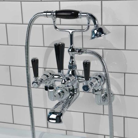 Linton Bath Shower Mixer Wall Mounted Black Lever Chrome