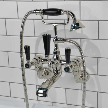 Linton Bath Shower Mixer Wall Mounted Black Lever Polished Nickel