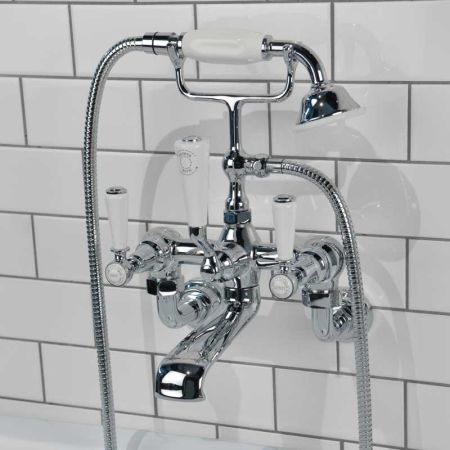 Linton Bath Shower Mixer Wall Mounted White Lever Chrome 3/4BSP