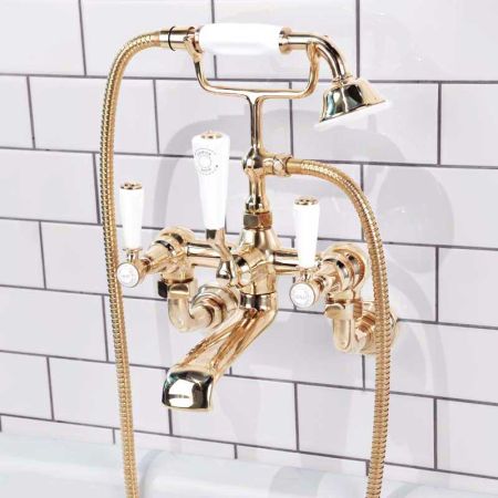 Linton Bath Shower Mixer Wall Mounted White Lever Polished Brass 3/4BSP