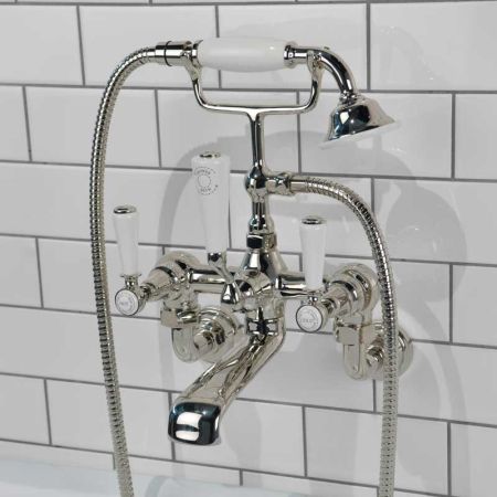 Linton  Bath Shower Mixer Wall Mounted White Lever Polished Nickel 3/4BSP