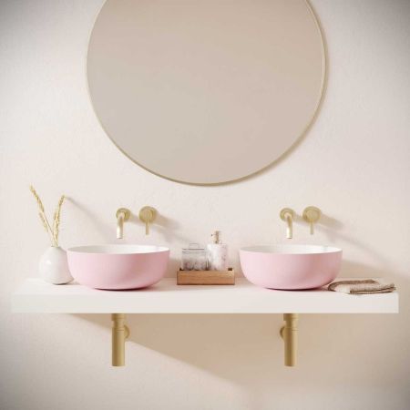 Otto Stone Countertop Basins with Vasco Double Shelf - Ice Hot Pink
