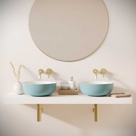 Otto Stone Countertop Basins with Vasco Double Shelf - Morning Blue