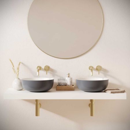 Otto Stone Countertop Basins with Vasco Double Shelf - Slate Grey