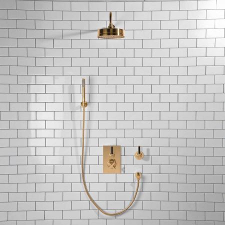 Elbe - Concealed Shower Set + Diverter - Hook Mount - Black Lever/Black Lever - 8" Rose - Polished Brass