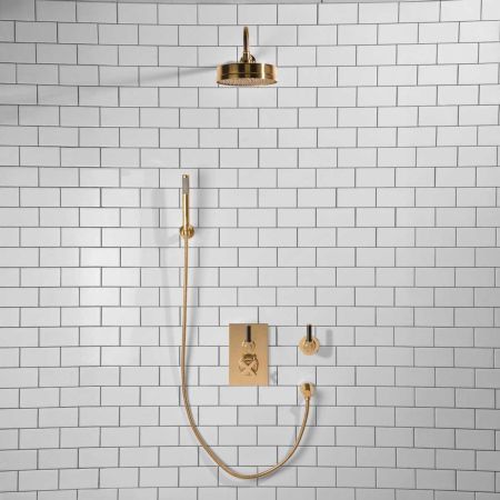 Elbe - Concealed Shower Set + Diverter - Hook Mount - Black Lever/Black Lever - 8" Rose - Polished Brass