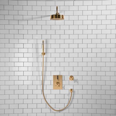 Elbe - Concealed Shower Set + Diverter - Hook Mount - Black Lever/X-Top - 8" Rose - Polished Brass