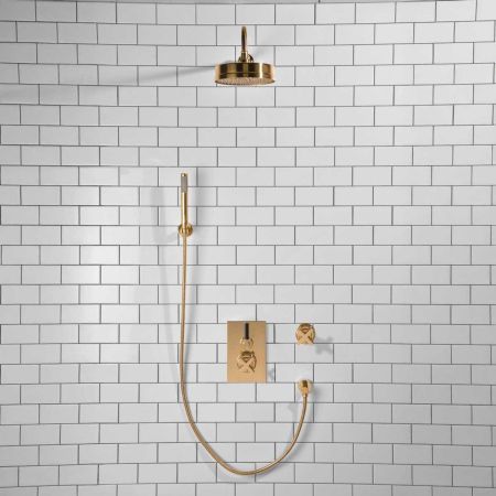 Elbe - Concealed Shower Set + Diverter - Hook Mount - Black Lever/X-Top - 8" Rose - Polished Brass