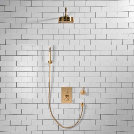 Elbe - Concealed Shower Set + Diverter - Hook Mount - Metal Lever/Metal Lever - 8" Rose - Polished Brass