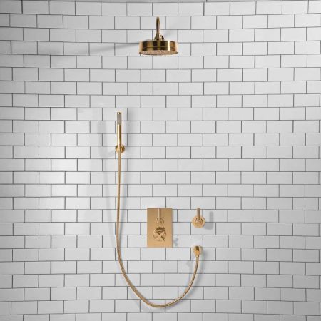 Elbe - Concealed Shower Set + Diverter - Hook Mount - Metal Lever/Metal Lever - 8" Rose - Polished Brass