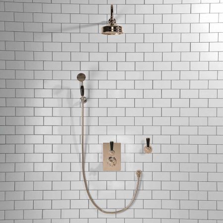 Calder Concealed Shower Valve Kit with Diverter and Hook Mount And 6" Rose Black Lever Polished Nickel