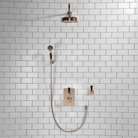 Calder Concealed Shower Valve Kit 8" Rose with Diverter and Hook Mount Black Lever Polished Nickel