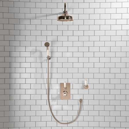 Calder Concealed Shower Valve Kit 8" Rose with Diverter and Hook Mount White Lever Polished Nickel