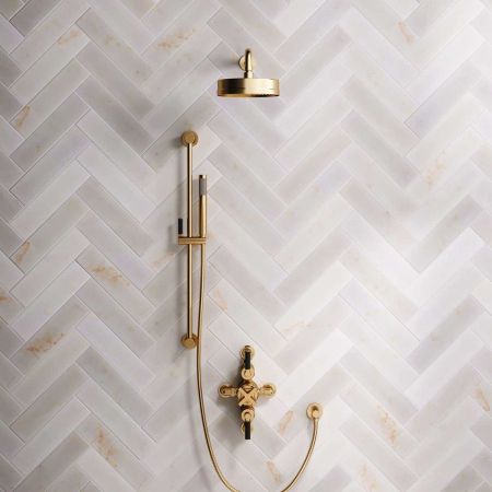 Elbe Dual Outlet Shower Kit - Semi-Exposed Valve - Black Ceramic Lever - Handshower Slider-Rail - Brushed Brass