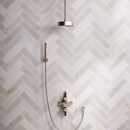 Elbe Dual Outlet Shower Kit - Semi-Exposed Valve - Black Ceramic Lever - Handshower Hook - Ceiling Mounted Rose - Brushed Nickel