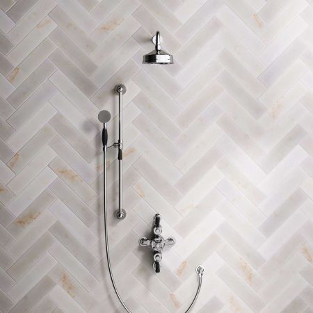 Calder Dual Outlet Shower Kit - Semi-Exposed Valve - 6 inch Rose - Black Ceramic Lever - Handshower Slider-Rail - Chrome Finish