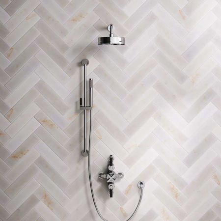 Elbe Dual Outlet Shower Kit - Semi-Exposed Valve - Black Ceramic Lever - Handshower Slider-Rail - Chrome Finish