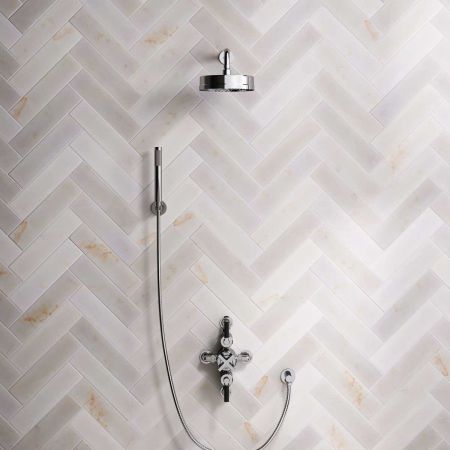 Elbe Dual Outlet Shower Kit - Semi-Exposed Valve - Black Ceramic Lever - Handshower Hook - Chrome Finish