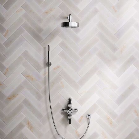 Elbe Dual Outlet Shower Kit - Semi-Exposed Valve - Black Ceramic Lever - Handshower Hook - Chrome Finish