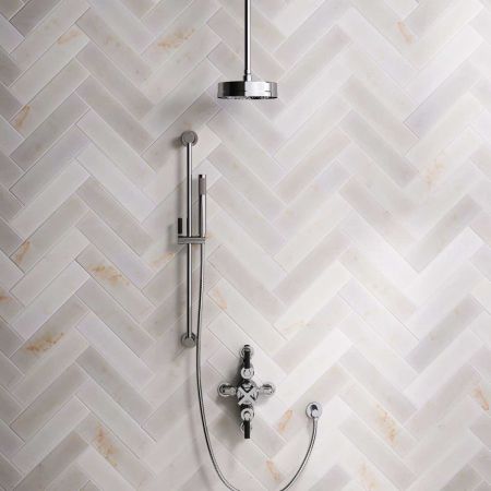 Elbe Dual Outlet Shower Kit - Semi-Exposed Valve - Black Ceramic Lever - Handshower Slider-Rail - Ceiling Mounted Rose - Chrome Finish