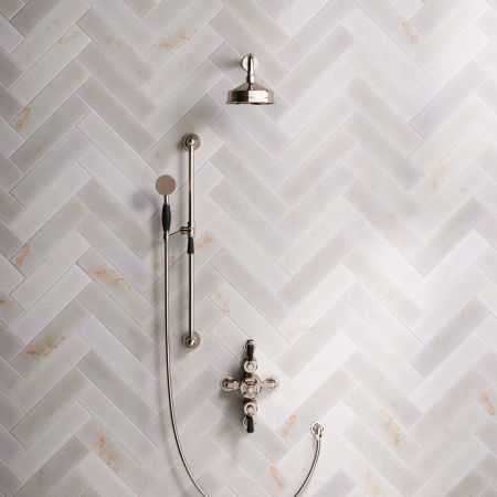 Calder Dual Outlet Shower Kit - Semi-Exposed Valve - 6 inch Rose - Black Ceramic Lever - Handshower Slider-Rail - Polished Nickel