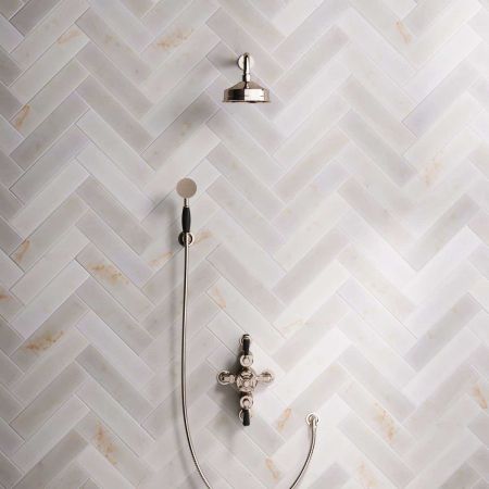 Calder Dual Outlet Shower Kit - Semi-Exposed Valve - 6 inch Rose - Black Ceramic Lever - Handshower Hook - Polished Nickel