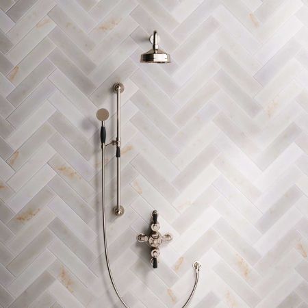 Calder Dual Outlet Shower Kit - Semi-Exposed Valve - 6 inch Rose - Black Ceramic Lever - Handshower Slider-Rail - Polished Nickel