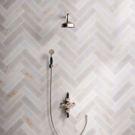 Calder Dual Outlet Shower Kit - Semi-Exposed Valve - 6 inch Rose - Black Ceramic Lever - Handshower Hook - Polished Nickel