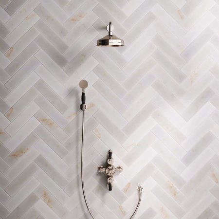 Calder Dual Outlet Shower Kit - Semi-Exposed Valve - 8 inch Rose - Black Ceramic Lever - Handshower Hook - Polished Nickel