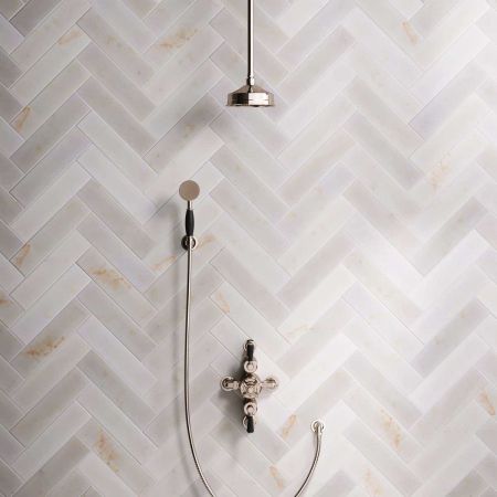 Calder Dual Outlet Shower Kit - Semi-Exposed Valve - 6 inch Rose - Black Ceramic Lever - Handshower Hook - Ceiling Mounted Rose - Polished Nickel