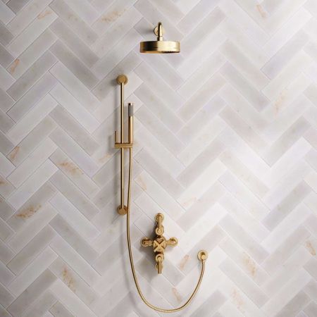 Elbe Dual Outlet Shower Kit - Semi-Exposed Valve - ML - Handshower Slider-Rail - Brushed Brass