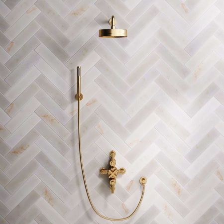 Elbe Dual Outlet Shower Kit - Semi-Exposed Valve - ML - Handshower Hook - Brushed Brass