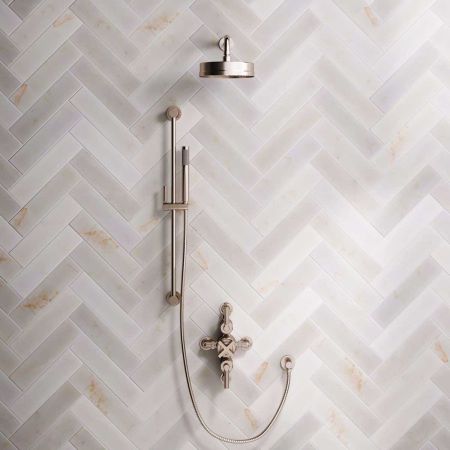 Elbe Dual Outlet Shower Kit - Semi-Exposed Valve - Brushed Nickel Lever - Handshower Slider-Rail - Brushed Nickel