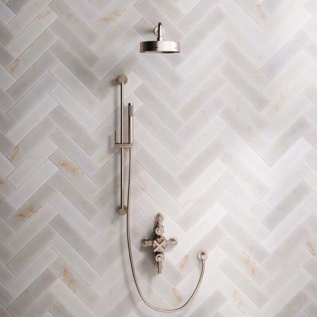 Elbe Dual Outlet Shower Kit - Semi-Exposed Valve - Brushed Nickel Lever - Handshower Slider-Rail - Brushed Nickel