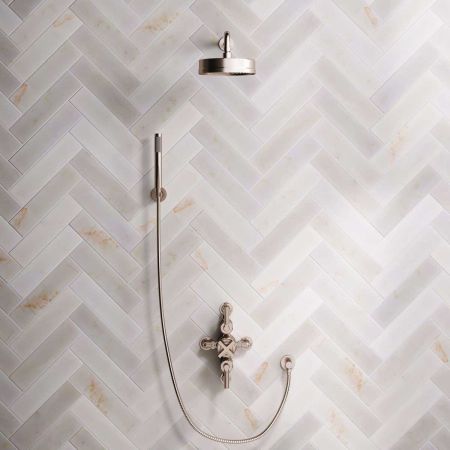 Elbe Dual Outlet Shower Kit - Semi-Exposed Valve - Brushed Nickel Lever - Handshower Hook - Brushed Nickel